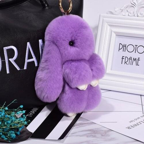 Cute Pluff Bunny Keychain Rabbit Fur Key Chains For Women Bag Toys Doll Fluffy Pom Pom Lovely Pompom Keyring 13CM