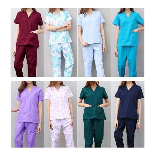 Workwear Clothes Health Workers Frosted Tops Pants Beauty Salon Scrub Uniforms Scrubs Set Short Sleeve V-neck Uniform coat