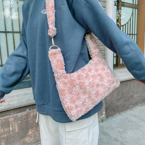 New Winter fur Cartoon Messenger Bags Girl Soft Shoulder Bag Women Handbags Plush Flannel Crossbody Bag