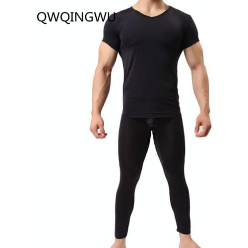 Warm Men Long Johns Ice Silky Ultra-Thin Thermal Underwear Men Underwear Long Johns Men Tops and Pants Set Long Johns Nightwear