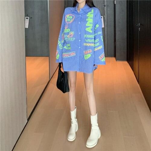 Graffiti Print Loose Personality Irregular Letters Long Sleeve Street Rock Oversized Top