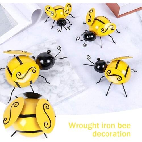 Happy Bee Day Garden Decoration Insect Statue Countryside Style Metal Bumble Bee Ladybug Outdoor Wall Sculptures Fence Ornament