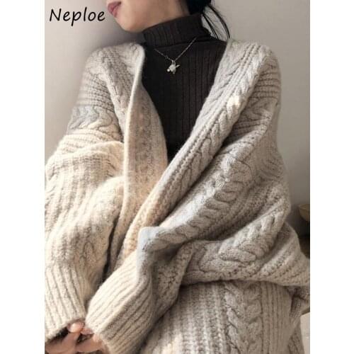 Neploe Vintage Jacaket Womens Sweater Twist Loose Large Size Korean Knitted Sweater Autumn and Winter Long Cardigan Women