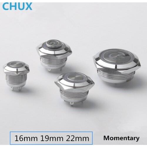 Push Button Switch Momentary Reset 16mm 19mm 22mm Waterproof Ultra short Type Flat High Head 1NO 12 Volt 24V Power Button