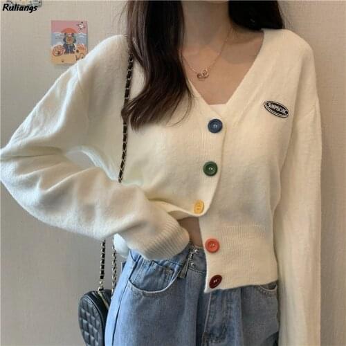Knit Sweater Autumn And Winter Cardigan Womens Jacket 2021 New Retro Hong Kong Style Loose Japanese Sweater Trendy Women 738