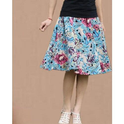 2020 Fashion Women Summer Cotton Linen Skirt Print Floral Midi Skirt High Waist Pleated Skirt Skirts Women LY29