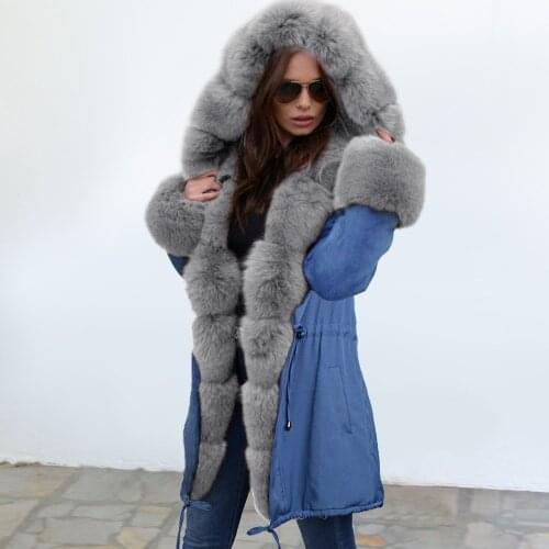 2020 Women Fashion Winter Jacket Real Fur Coat Natural Real Fur Collar Loose Long Parkas Big Fur Outerwear Detachable