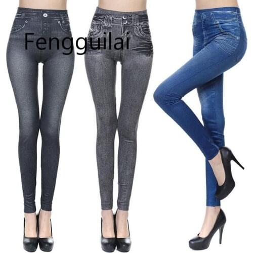 S-5XL Slim Leggings Women Mom Imitation Jeans High Waist Elastic Spring Female Stretch Pencil Pants Skinny Trousers Plus Size