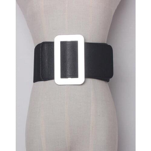 Womens runway fashion gold silver buckle elastic Cummerbunds female Dress Corsets Waistband Belts decoration wide belt R1464