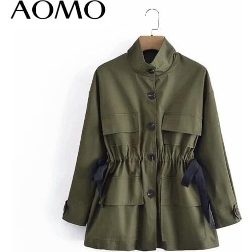 AOMO Women Oversized Amy Green Trench Coat 2020 Fashion Elegant Long Sleeve Ladies Loose Tops High Quality 2G33A