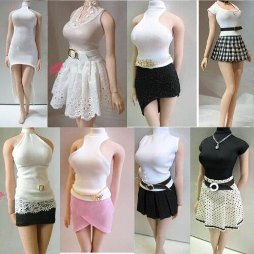 1/6 Sexy Female Accessory Halter Strapless Shoulder High Collar Dress Hip Skirt Sleeveless T-Shirt Clothes Turtleneck Hip Skirt