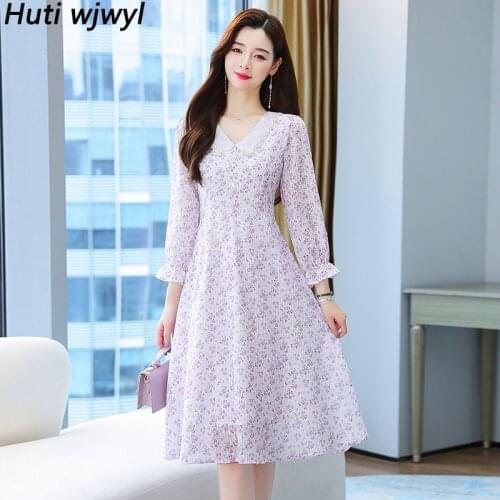 Spring Boho Floral Chiffon Elegant Midi Dress Autumn Women Korean Fashion Print Bodycon Sundress 2021 Beach Casual Party Vestido