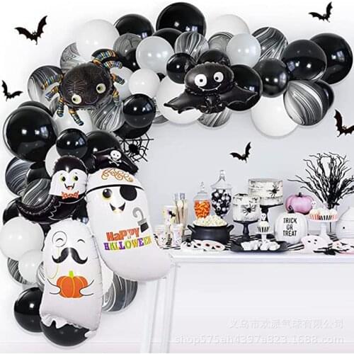 122pcs Halloween Party Balloons Garland Black White Spider Bat Ghost Halloween Day Balloons Chain Halloween Party Decor Supply
