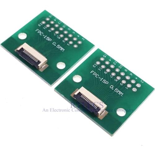 2 pcs DIY FPC FFC 15 PIN 0.5 mm pitch Connector SMT Adapter to 2.54 mm Space 1.00 inch pitch through hole DIP PCB adapter solder