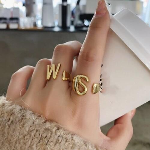 2021 Stainless Steel English Letter Metal Adjustable Opening Ring Retro Exaggerated Silver Ring Luxury Mens And Womens Rings
