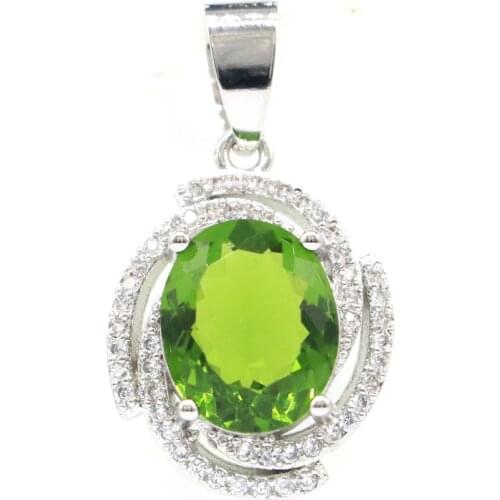 29x15mm Special Cross Shape Created Green Peridot Fire Rainbow Mystic Topaz CZ Gift For Ladies Silver Pendant