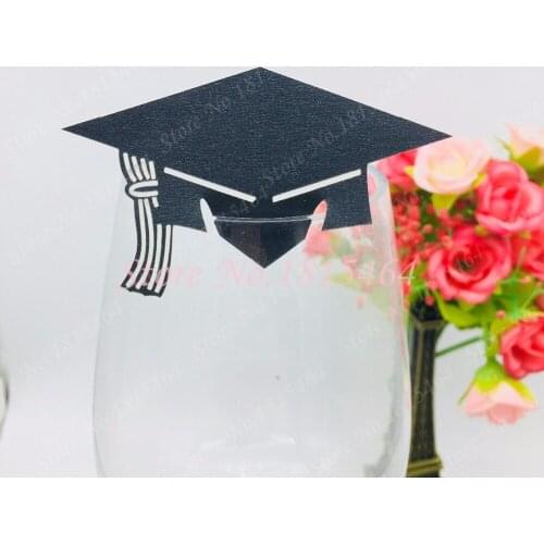 60pcs Laser Cut Graduation cap Wine Glass Cup Paper Card For graduation party/Table Decoration/Home Decor Name Place Cards