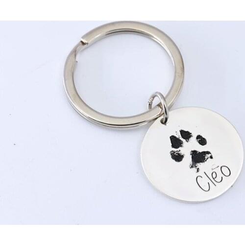 925 Sterling Silver 20mm Disc Pendant Keychain Custom Engraved Animal Paw Nose Print Charm Men Women Key Chains Memorial Gifts