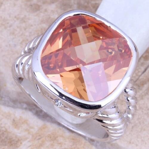 Angelic Champagne Morganite Silver Plated Womens Ring Size 6 / 7 / 8 / 9 R1284