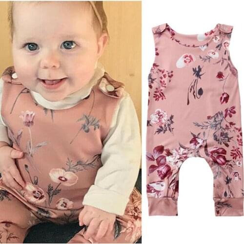 Floral Print Romper Newborn Baby Girls Clothing Sets Sleevless Rompers Jumpsuit Playsuit Headband Infant Baby Outfits Sets