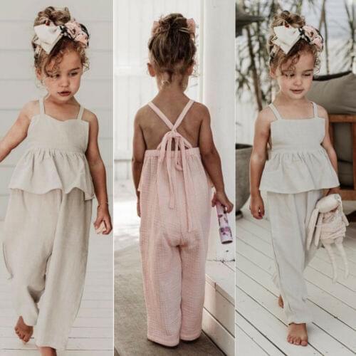 Toddler Kids Baby Girl Clothes Ruffle Bandage Rompers Summer Sleeveless Jumpsuit One-Pieces Solid Color Outfit 2019 NEW Arrival