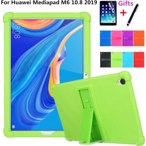 For Huawei Mediapad M6 10.8 inch 2019 Kids Case Colorful Silicone Shockproof Stand Tablet Cover+Screen Protector+pen