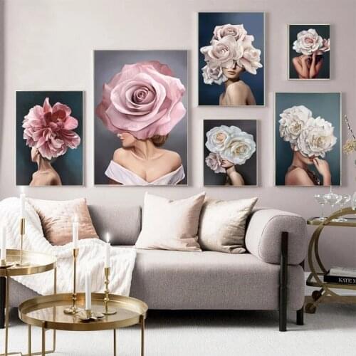 Home Decoration Hd Prints Woman Painting Flower Pictures Wall Art Modular Canvas Poster Modern No Framework Bedside Background