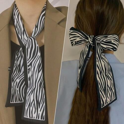 Elegant Chiffon Women Hair Bands Letter Print Narrow Long Scarf Chic Retro Girls Ponytail Lady Hair Accessories