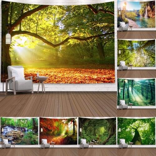 Forest Plant Landscape Tapestry Natural Scenery Tapestry Wall Hanging Indian Throw Mandala Hippie Bedspread Home Decor Ornaments