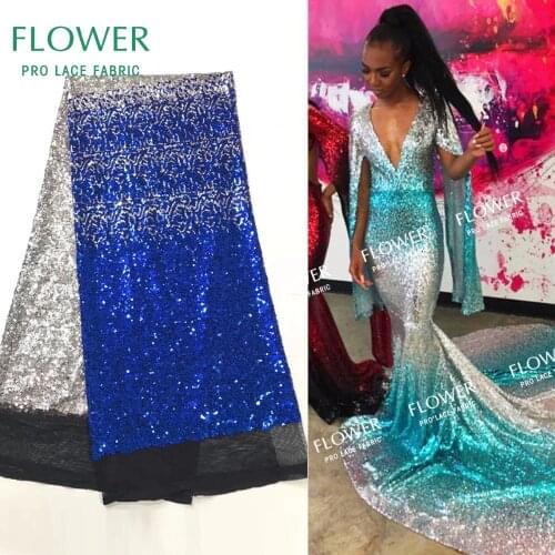 Gradient Color Sequined Mesh Net Lace Fabric African High Quality Party Wedding Dress Fabrics Nigeria Sequins Embroidery Laces