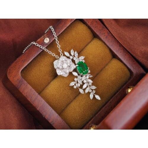 JL Solid 18K Gold Bunny Nature Green Emerald 1.05ct Gemstones Pendants Necklaces for Women Fine Jewelry for Women Gifts