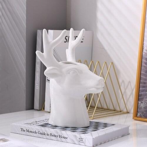 Ceramic Deer Vase Creative Nordic White Modern Ornaments Flower Arrangement Living Room Vaso Planta Home Decoration EF50FP