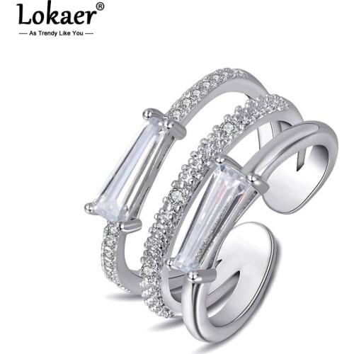 Lokaer Bohemia Design 3 Circles Pave Setting Rhinestone Ring Luxury Silver Color Mosaic CZ Crystal Wedding Rings Jewelry LR17185