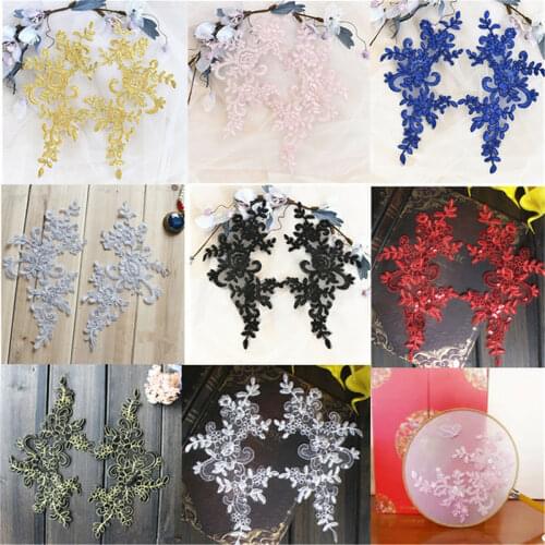 1 Pair DIY Bridal Lace Applique Floral Corded Wedding Motif Lace Applique Trim