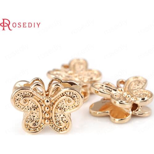 4PCS 11x13MM 24K Champagne Gold Color Plated Brass Butterfly Spacer Beads Bracelet Beads High Quality Diy Jewelry Accessories