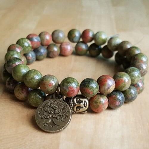 Set Of 2 Bracelets Tree of life Buddha Head J-asper Bracelet Mala Beads Meditation Bracelet Set For Men Gift