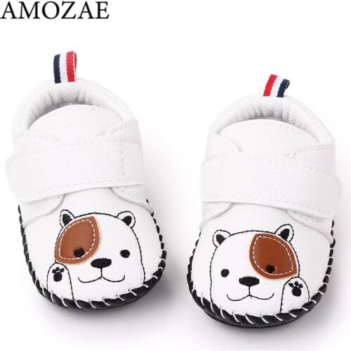 Newborn Baby Girls Shoes Cute Cartoon Baby Boys Sewing PU Leather Shoes All Seasons Baby Shoes Velcro Rubber-soled Toddler Shoes