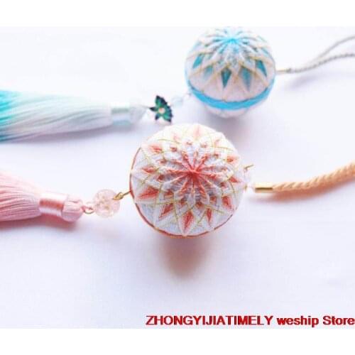 Orange pink Temari hand ball/Temari ball Material package(make by yourself) DIY Key buckle Pendant gift