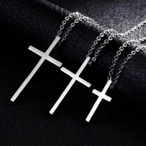 Titanium Steel Cross Pendant Necklace For Men Women Minimalist Jewelry Male Female Prayer Necklaces Chokers Silver Color Gift