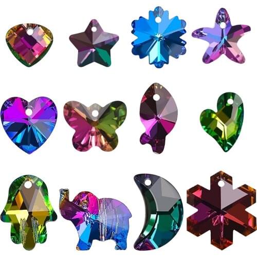 20Pcs/Lot Austrian Crystal Love Heart Pendant Green Glass Butterfly Beads Gems For Women Jewellery Making Earring Necklace DIY
