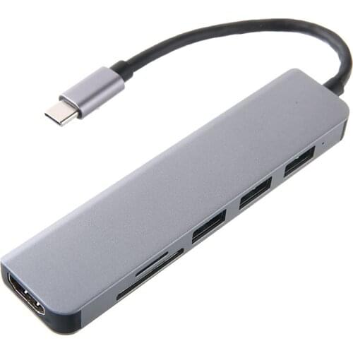 Pohiks 1pc Portable Durable 6-in-1 Type-C Hub 4K HDMI-compatible USB 3.0 Adapter Splitter For MacBook Pro PC Laptop