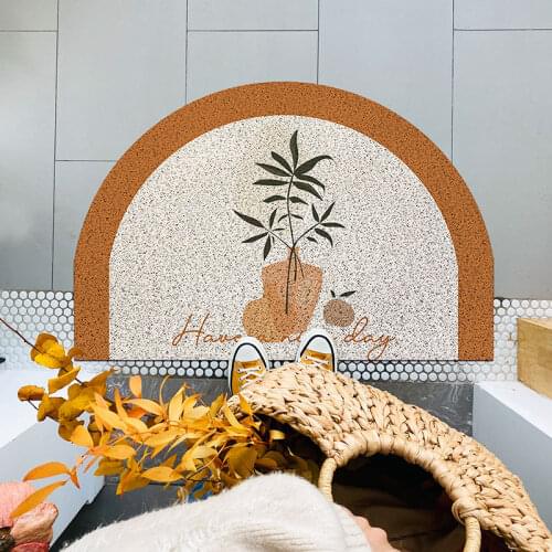 Half-round Door Mats Outdoor Antiwear PVC Waterproof Ant-Slip Bathroom Rugs and Carpets Plant Printed Hallway Entrance Doormat