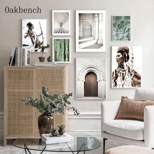 Boho Poster Wild Woman Paintings Plant Print Moroccan Architecture Canvas Painting Nordic Posters And Prints Living Room Decor