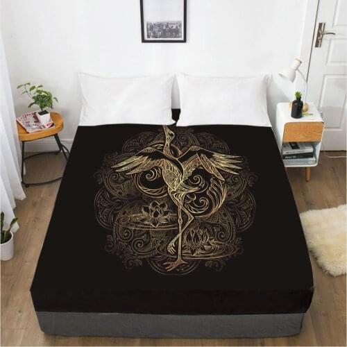 Fitted Sheets Mattress Cover With Elastic Band Bed Sheet Linens Bedsheet 90x200 180x200 135x200 Size 3D Printed Black Golden