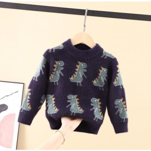 Autumn Winter Clothes Pullovers Children Teens Boys Mink Dinosaur Sweaters Clothing Long Sleeve Kids Tiny Cottons Pull Fille