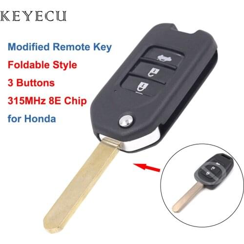 Keyecu for Honda Accord Fit Odyssey 2006 2007 Remote Key Fob 3 Buttons 315MHz 8E Chip Car Key
