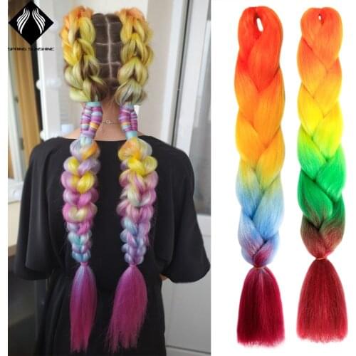 Synthetic jumb Braids Ombre Braiding Hair Extension Box Braid Hair Pink Purple Yellow Golden Colors for white women wholesale
