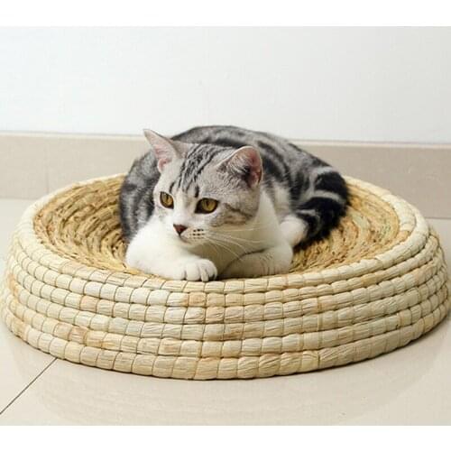 Handmade Straw Woven Kennel Cat Nest Kitten Scratching Sleeping Mat Braided Bed Naturally House Grinding Claw Sleeping Bed