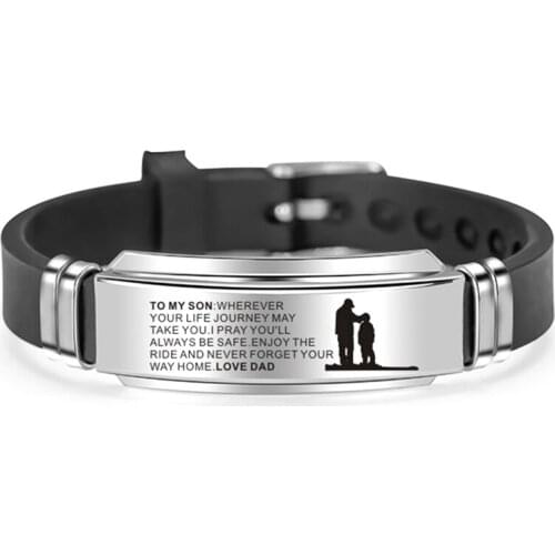 To My Son Inspirational Bracelet Men Wristband Stainless Steel Silicone Bracelets For Boys Love Gifts From Mom Dad