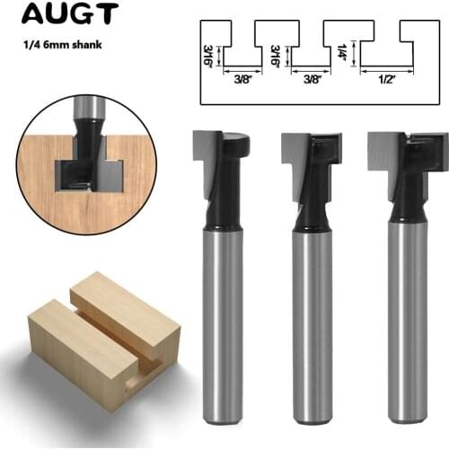 AUGT 1/4" Shank 6mm T-Slot Wood Cutter Router Bit Set Hex Bolt Key Hole Bits T Slotting Milling Cutter For Wood Woodworking